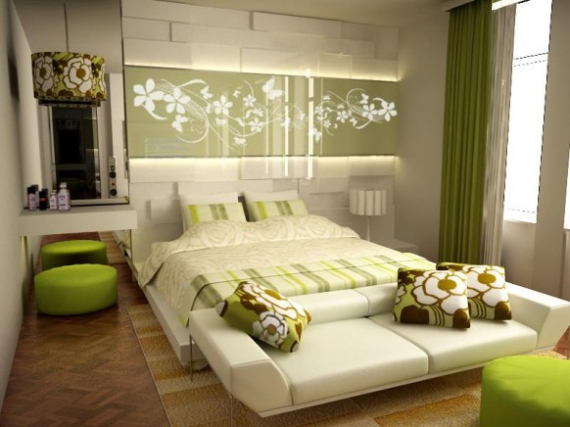 Chambre décoré en couleur verte