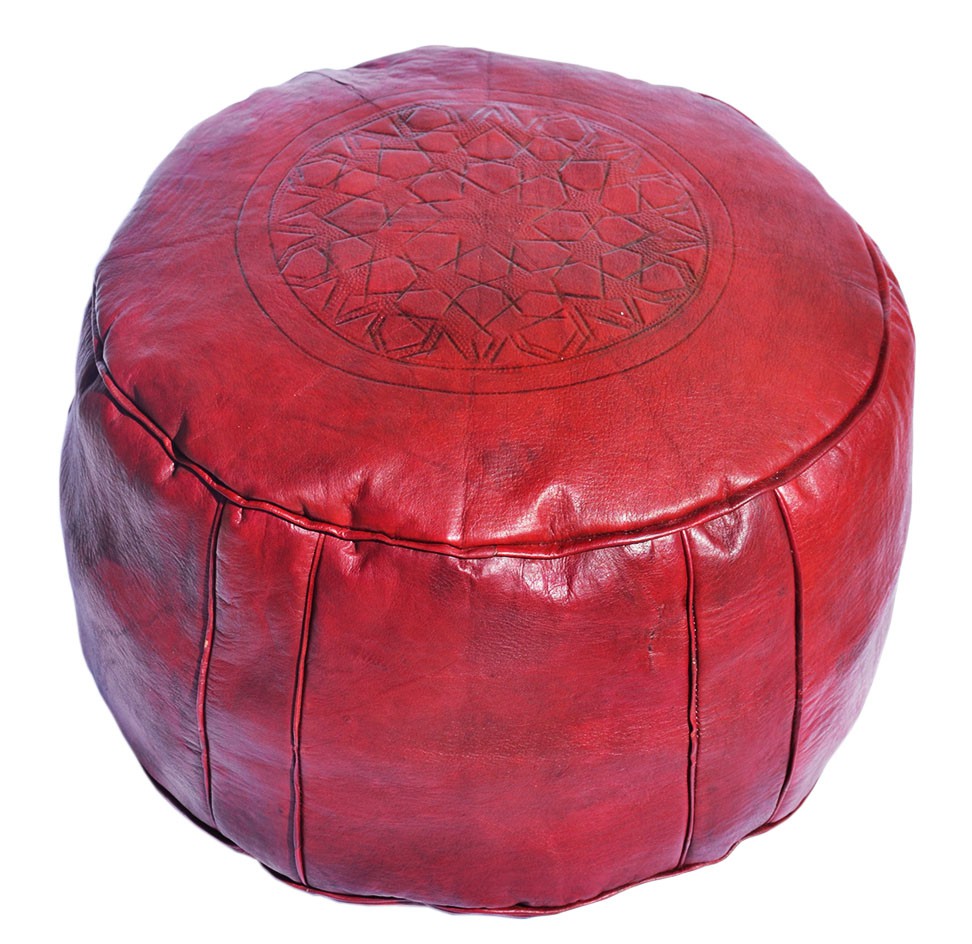 pouf marocain en cuir rouge